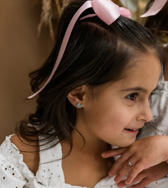Cherished Moments Earrings Sterling Silver Kids Aqua Butterfly Earrings with CZs