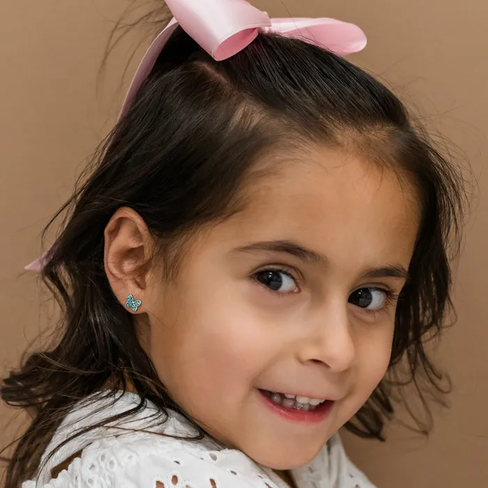 Cherished Moments Earrings Sterling Silver Kids Aqua Butterfly Earrings with CZs