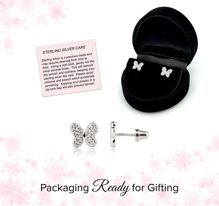 Cherished Moments Earrings Sterling Silver Kids Aqua Butterfly Earrings with CZs