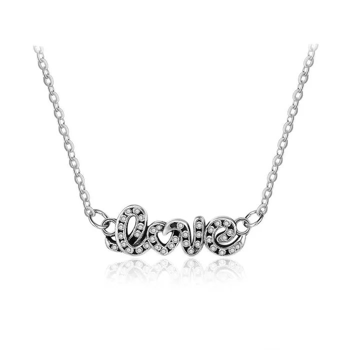 customjewelryan Letter LOVE With Cubic Zirconia 925 Sterling Silver Pendant Necklace For Women Fashion Gift For Her Necklaces