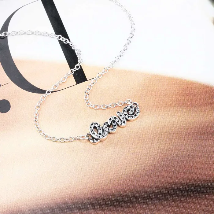 customjewelryan Letter LOVE With Cubic Zirconia 925 Sterling Silver Pendant Necklace For Women Fashion Gift For Her Necklaces