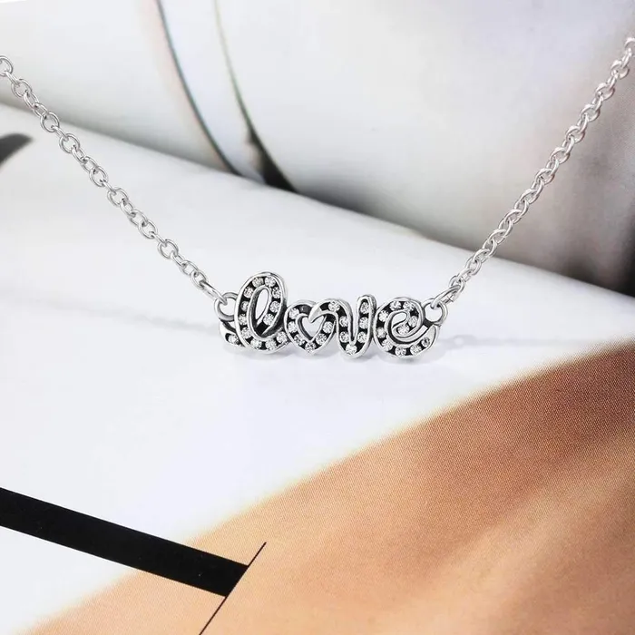 customjewelryan Letter LOVE With Cubic Zirconia 925 Sterling Silver Pendant Necklace For Women Fashion Gift For Her Necklaces