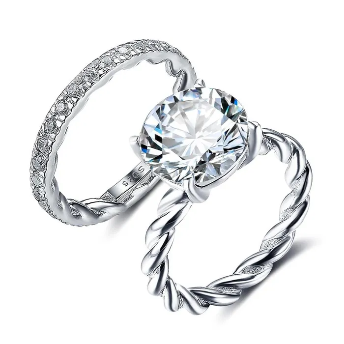 customjewelryan Rings 925 Sterling Silver Rope Band Ring Set with 12mm 65 CT Cubic Zirconia Jewelry Gifts for Women