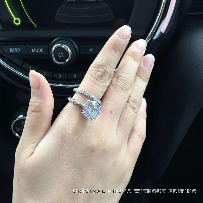 customjewelryan Rings 925 Sterling Silver Rope Band Ring Set with 12mm 65 CT Cubic Zirconia Jewelry Gifts for Women
