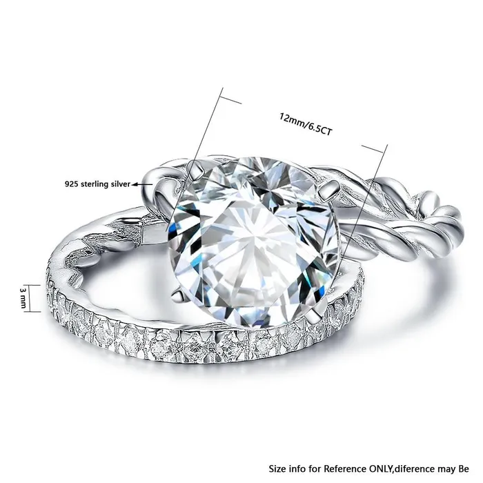 customjewelryan Rings 925 Sterling Silver Rope Band Ring Set with 12mm 65 CT Cubic Zirconia Jewelry Gifts for Women