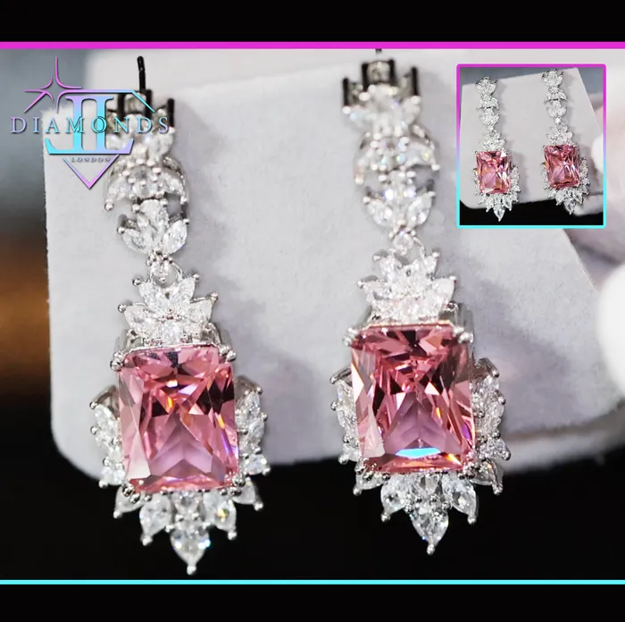 Dangle Earrings Pink Diamond Earrings Drop Earrings Womens Pink Gemstone Earrings Lab Diamonds London Earrings