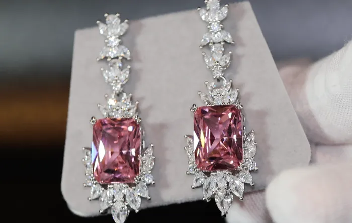 Dangle Earrings Pink Diamond Earrings Drop Earrings Womens Pink Gemstone Earrings Lab Diamonds London Earrings