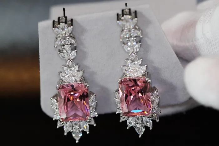 Dangle Earrings Pink Diamond Earrings Drop Earrings Womens Pink Gemstone Earrings Lab Diamonds London Earrings