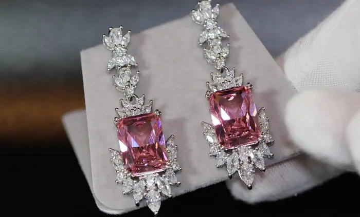 Dangle Earrings Pink Diamond Earrings Drop Earrings Womens Pink Gemstone Earrings Lab Diamonds London Earrings