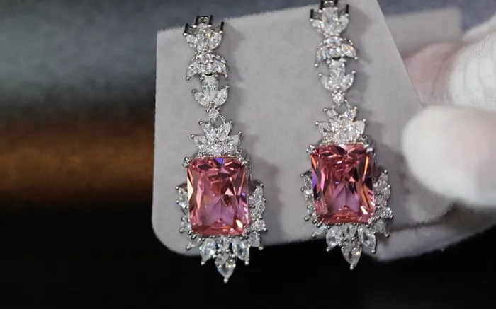 Dangle Earrings Pink Diamond Earrings Drop Earrings Womens Pink Gemstone Earrings Lab Diamonds London Earrings