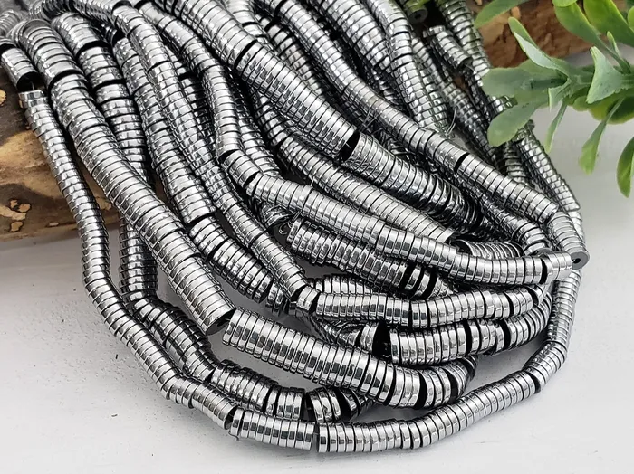 Dearbeads Antique Silver Metallic Hematite Heishi Disk 46mm 155 Strand Rings
