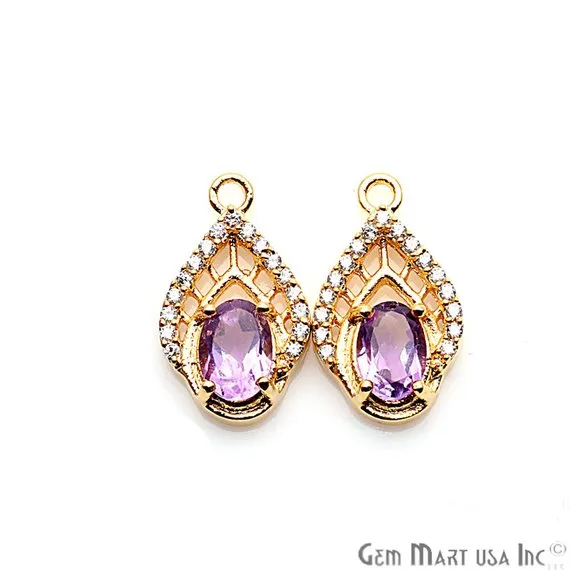 DIY Cubic Zircon Gemstone 18x11mm Gold Plated Single Bail Earring Connector 1 Pair GemmartUSA Earrings
