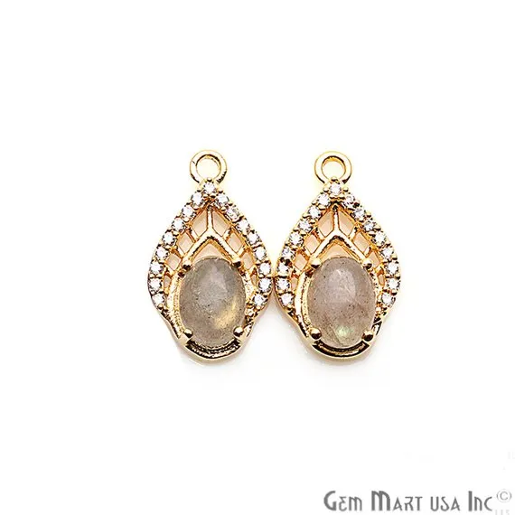 DIY Cubic Zircon Gemstone 18x11mm Gold Plated Single Bail Earring Connector 1 Pair GemmartUSA Earrings