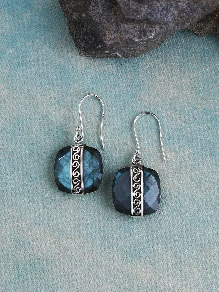 Earrings 137 Labradorite Solid 925 Sterling Silver Designer Dangle Earrings Jewelry YoTreasure