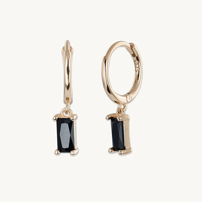 Earrings Camile Stone Black Baguette Hoop Earrings
