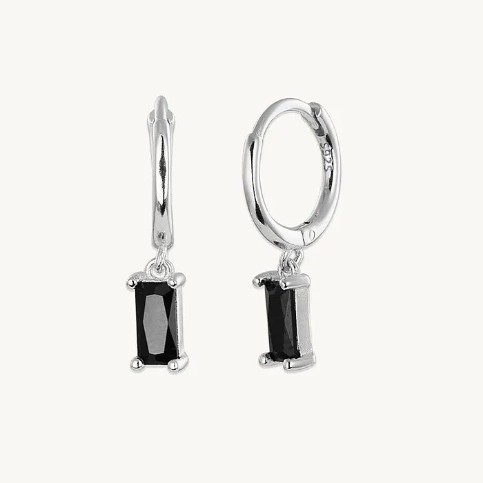 Earrings Camile Stone Black Baguette Hoop Earrings
