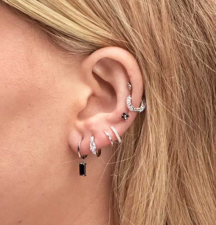 Earrings Camile Stone Black Baguette Hoop Earrings