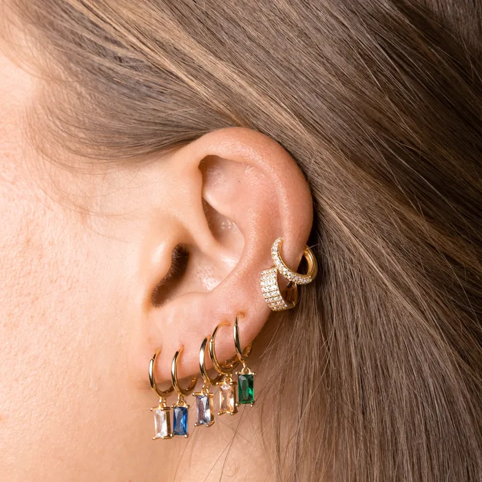 Earrings Camile Stone Black Baguette Hoop Earrings