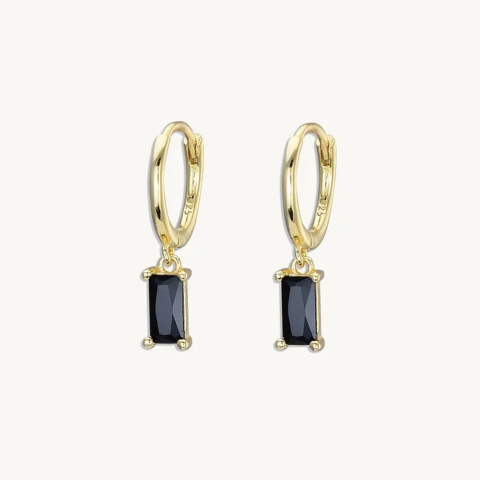 Earrings Camile Stone Black Baguette Hoop Earrings