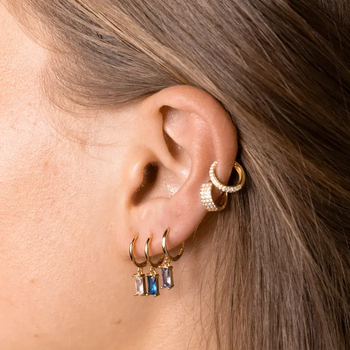Earrings Camile Stone Black Baguette Hoop Earrings