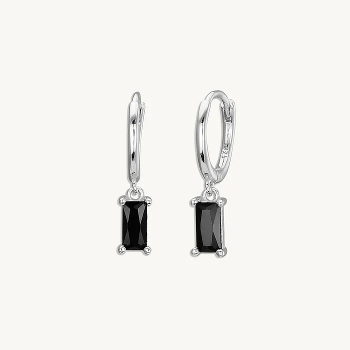Earrings Camile Stone Black Baguette Hoop Earrings