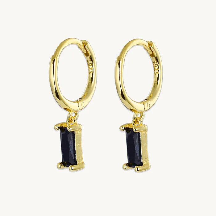 Earrings Camile Stone Black Baguette Hoop Earrings