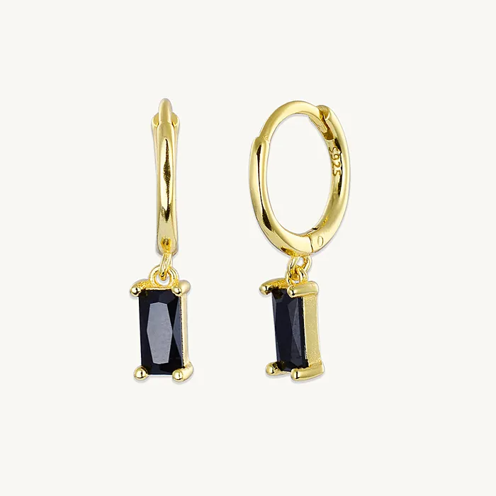 Earrings Camile Stone Black Baguette Hoop Earrings