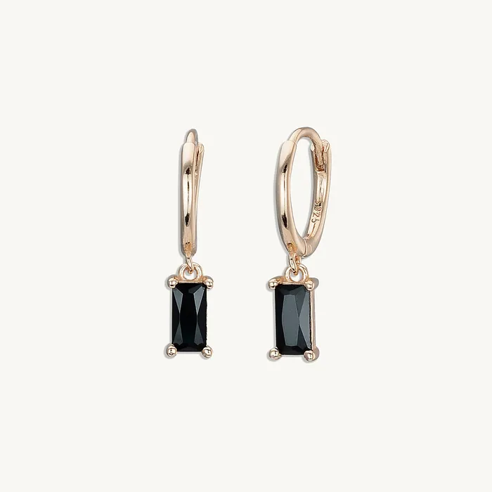 Earrings Camile Stone Black Baguette Hoop Earrings