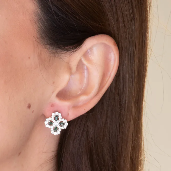 Earrings Camile Stone Clover Emerald Crystal Stud Earrings