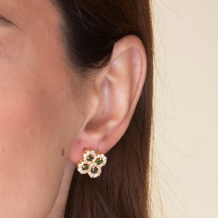 Earrings Camile Stone Clover Emerald Crystal Stud Earrings