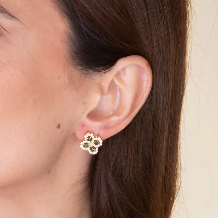 Earrings Camile Stone Clover Emerald Crystal Stud Earrings