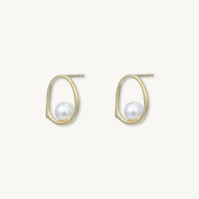 Earrings Camile Stone Floating Pearl Circular Stud Earrings