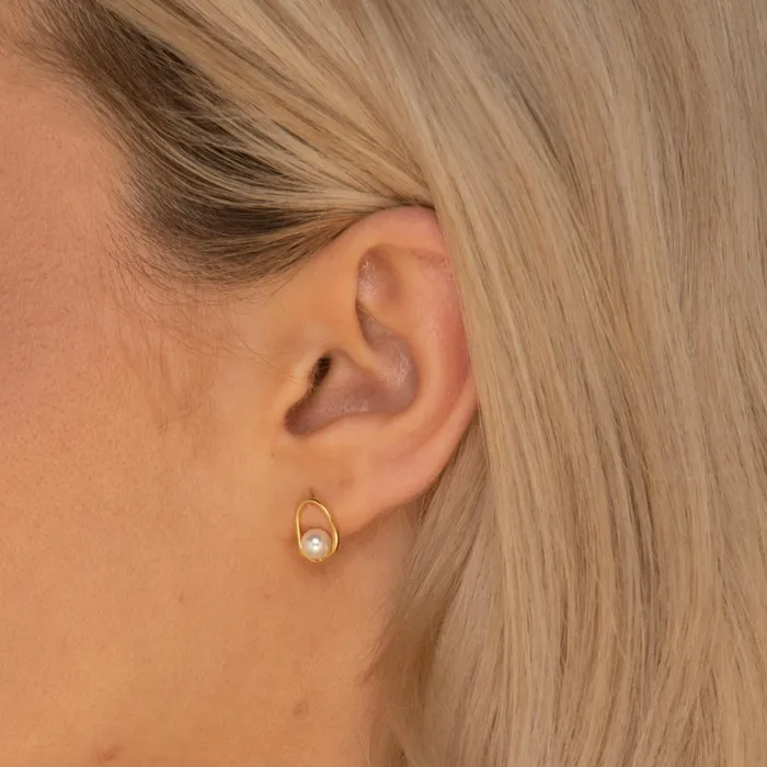 Earrings Camile Stone Floating Pearl Circular Stud Earrings