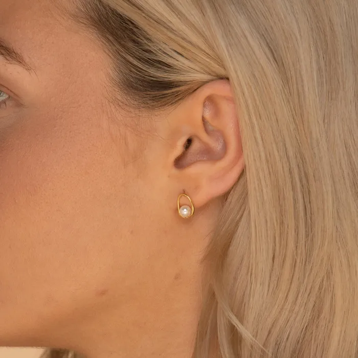 Earrings Camile Stone Floating Pearl Circular Stud Earrings