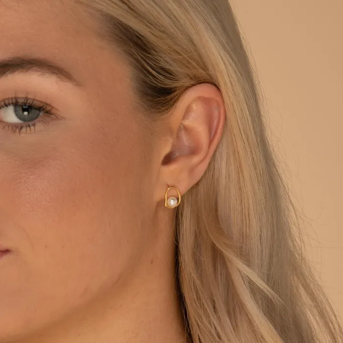 Earrings Camile Stone Floating Pearl Circular Stud Earrings
