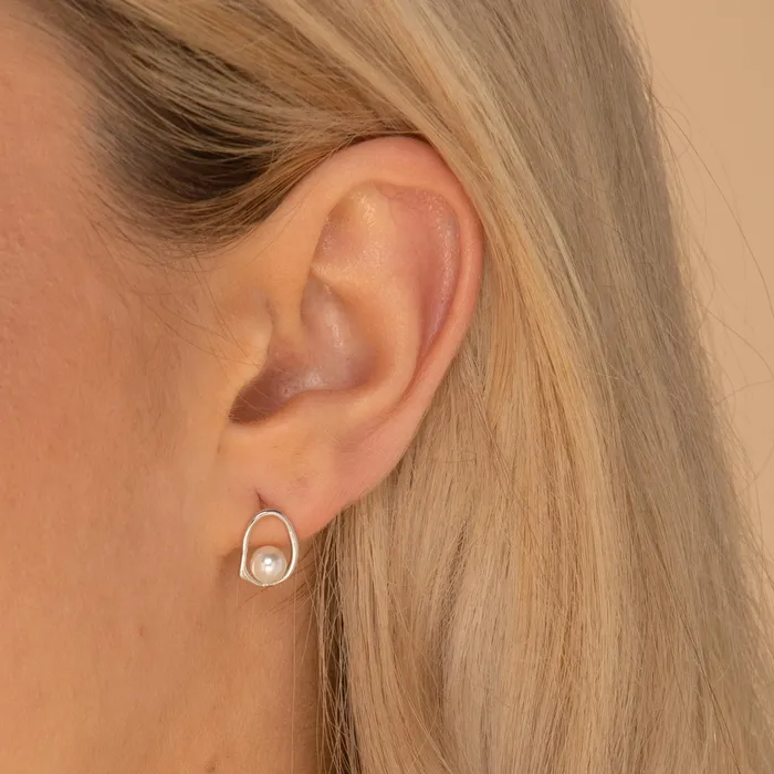 Earrings Camile Stone Floating Pearl Circular Stud Earrings