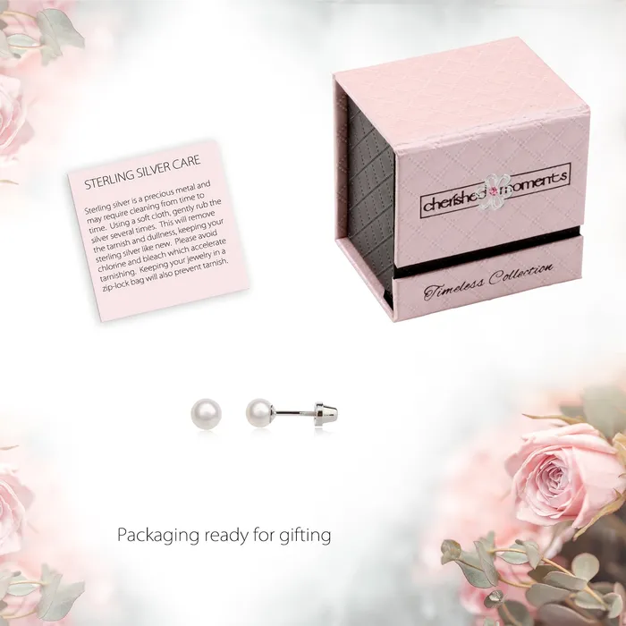 Earrings Cherished Moments Sterling Silver Kids Freshwater Pearl EarringsWhite