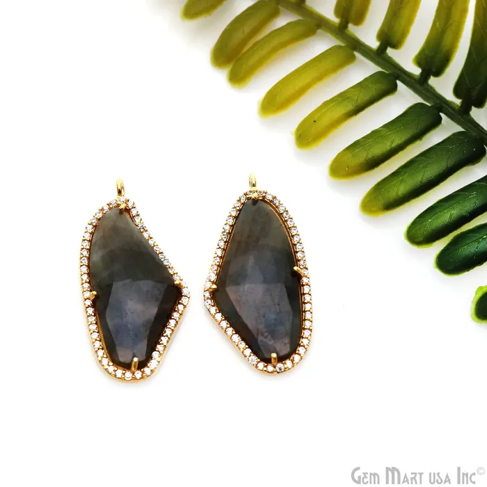 Earrings DIY Sapphire with Pave Cubic Zirconia 30x14mm Gold Vermeil Chandelier Earrings Connector 1 Pair GemmartUSA