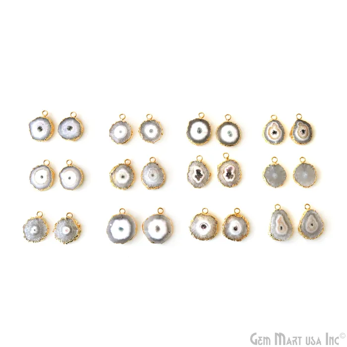 Earrings GemMartUSA Agate Slice 26x20mm Organic Gold Electroplated Gemstone Earring Connector 1 Pair