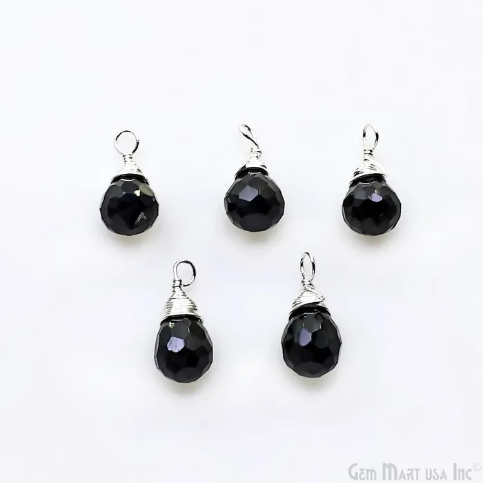 Earrings GemMartUSA Black Onyx Drop 7x5mm Silver Wire Wrapped Single Bail Connector
