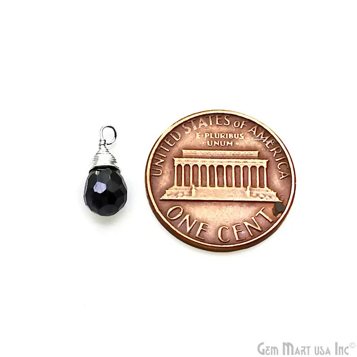 Earrings GemMartUSA Black Onyx Drop 7x5mm Silver Wire Wrapped Single Bail Connector