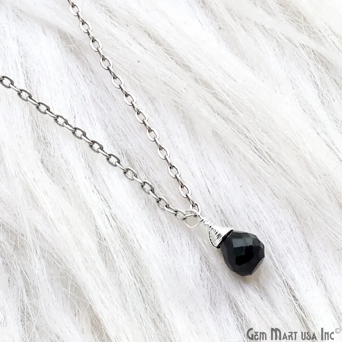Earrings GemMartUSA Black Onyx Drop 7x5mm Silver Wire Wrapped Single Bail Connector