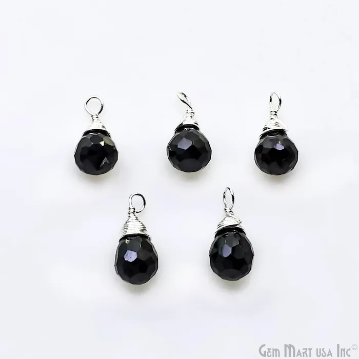 Earrings GemMartUSA Black Onyx Drop 7x5mm Silver Wire Wrapped Single Bail Connector