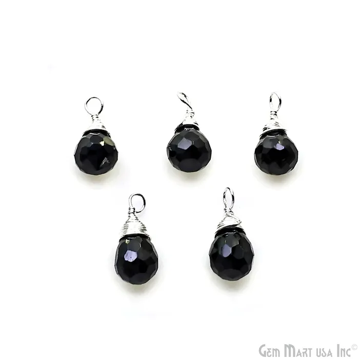 Earrings GemMartUSA Black Onyx Drop 7x5mm Silver Wire Wrapped Single Bail Connector