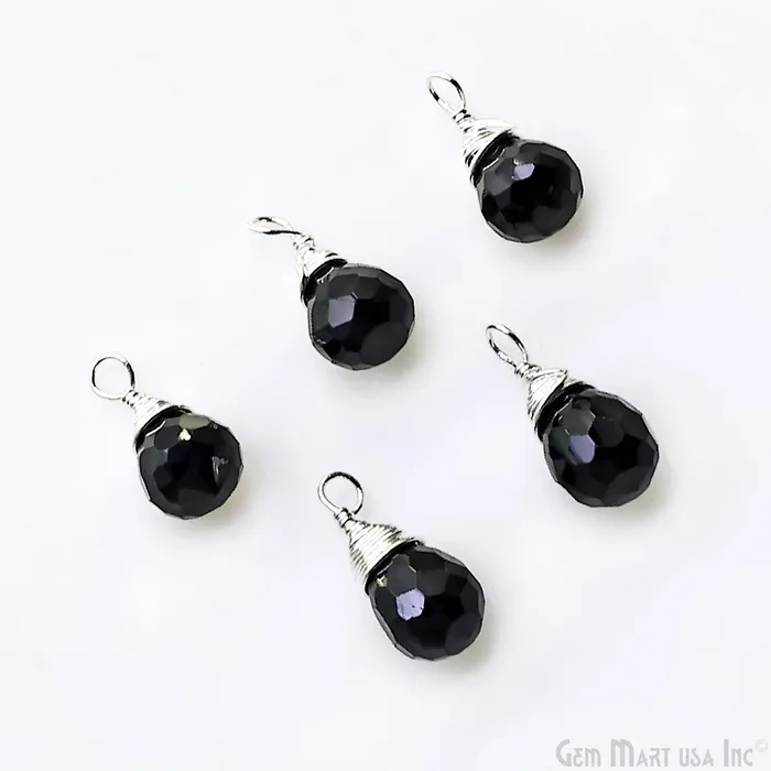 Earrings GemMartUSA Black Onyx Drop 7x5mm Silver Wire Wrapped Single Bail Connector