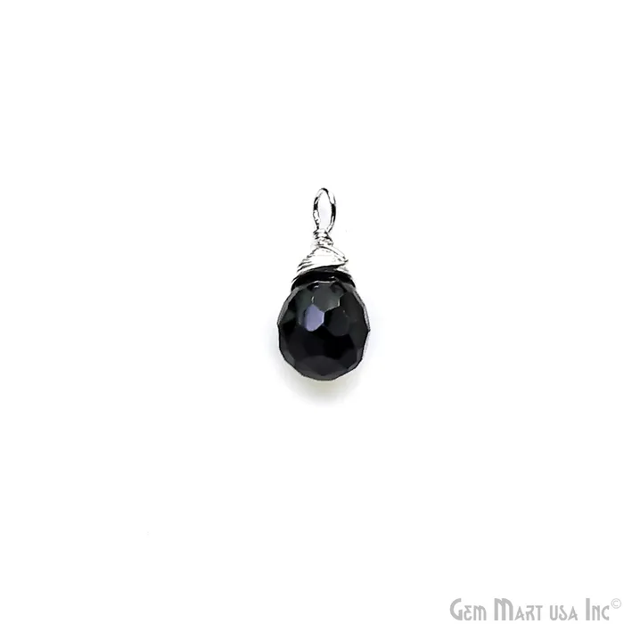 Earrings GemMartUSA Black Onyx Drop 7x5mm Silver Wire Wrapped Single Bail Connector
