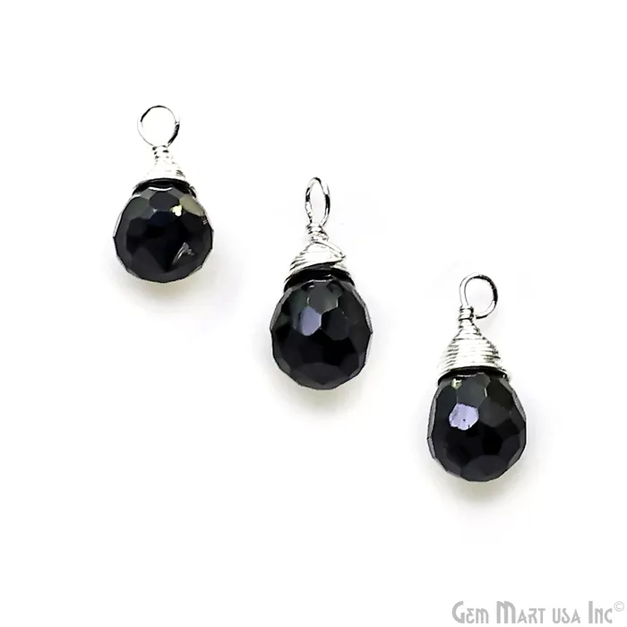 Earrings GemMartUSA Black Onyx Drop 7x5mm Silver Wire Wrapped Single Bail Connector