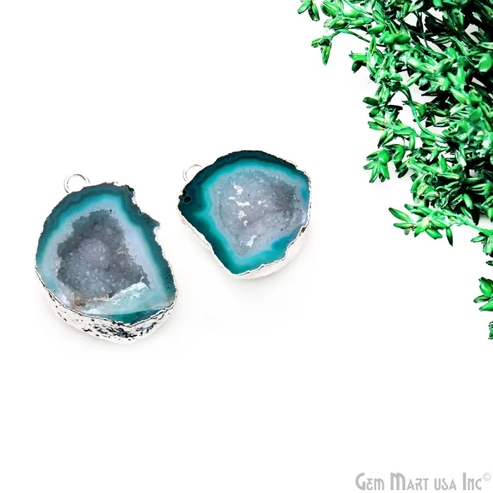 Earrings GemMartUSA Geode Druzy 29x22mm Organic Silver Electroplated Single Bail Gemstone Earring Connector 1 Pair