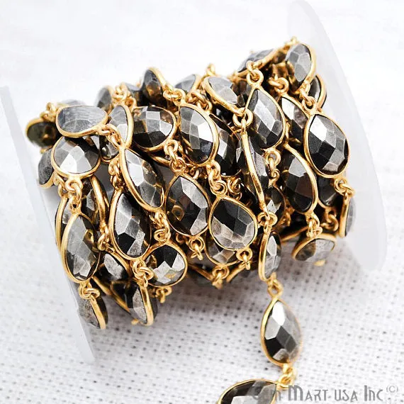 Earrings GemMartUSA Pyrite 12x8mm Pears Gold Pear Bezel Continuous Connector Chain