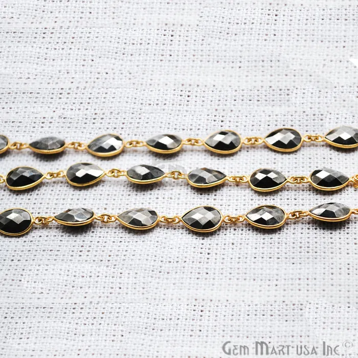 Earrings GemMartUSA Pyrite 12x8mm Pears Gold Pear Bezel Continuous Connector Chain